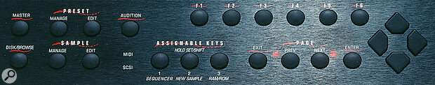 The front panel, with the six main soft buttons. The front panel, with the six main soft buttons.