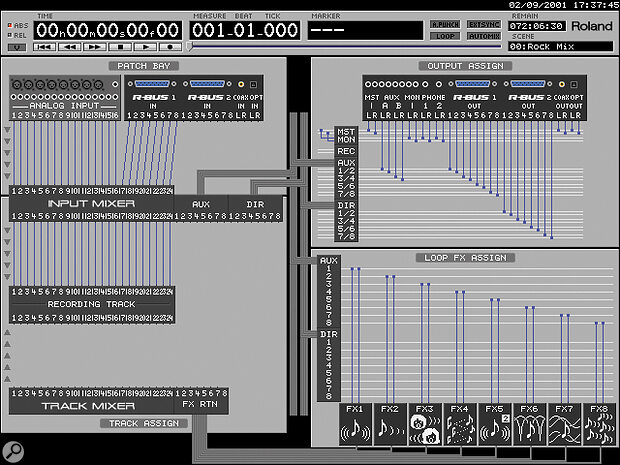 The VGA monitor's EZ routing screen shows how the VS2480's entire mixer is configured. The VGA monitor's EZ routing screen shows how the VS2480's entire mixer is configured.