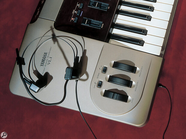 Yamaha VL1 with its BC1 breath controller headset. Yamaha VL1 with its BC1 breath controller headset.